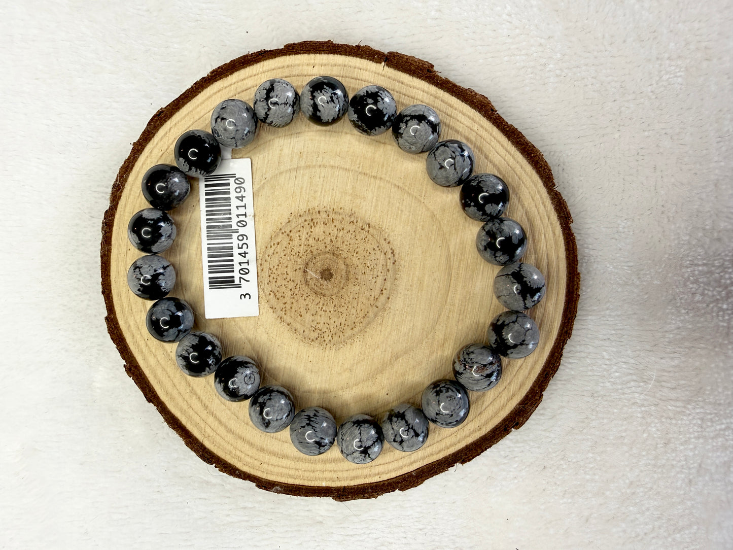 Bracelet boule en obsidienne flocon de neige 8mm