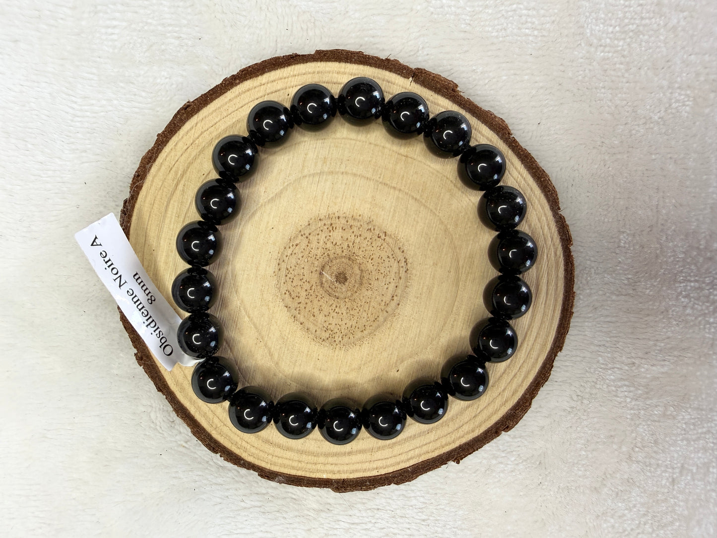 Bracelet boule en obsidienne noire 8mm