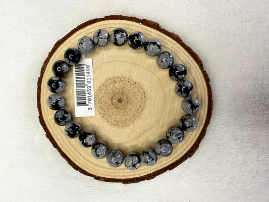 Bracelet boule en obsidienne flocon de neige 8mm