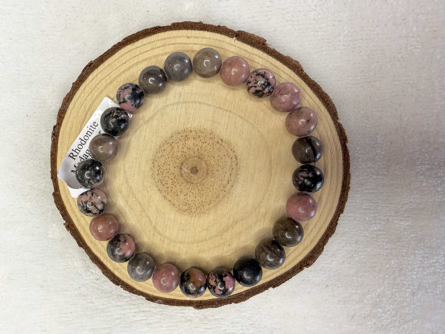 Bracelet boule en rhodonite 8mm
