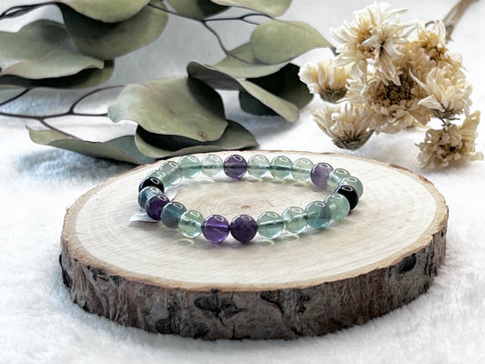 Bracelet boule en fluorite multicolore 8mm