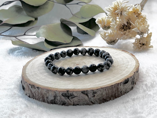 Bracelet boule en obsidienne flocon de neige 8mm