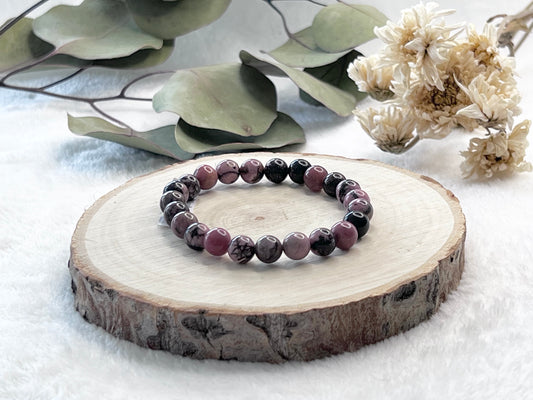 Bracelet boule en rhodonite 8mm